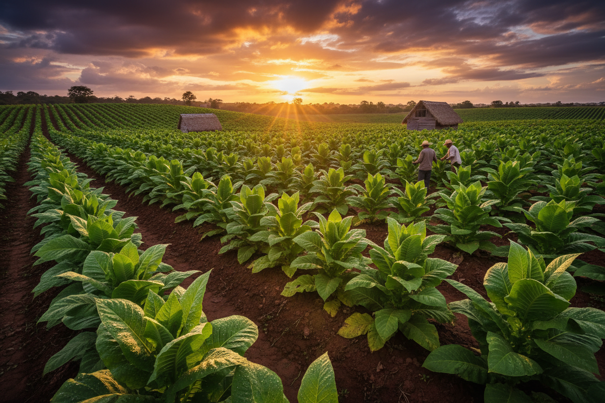 Tobacco farm in Dominican Republic at golden hour
